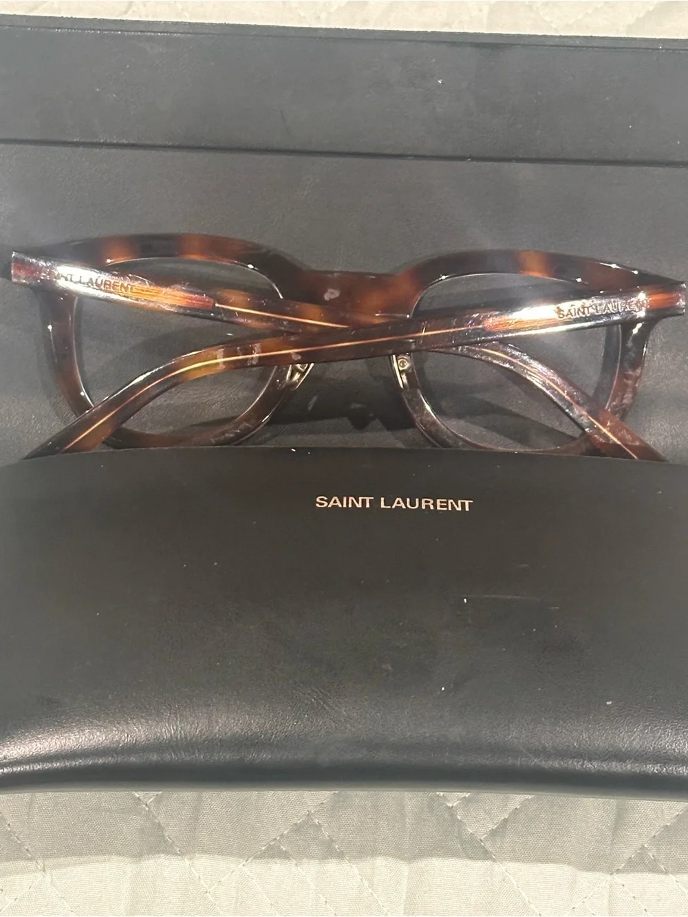 Saint Laurent SL 141 Slim 002 Eyeglasses Tortoise Havana 46-25-145 YSL Case